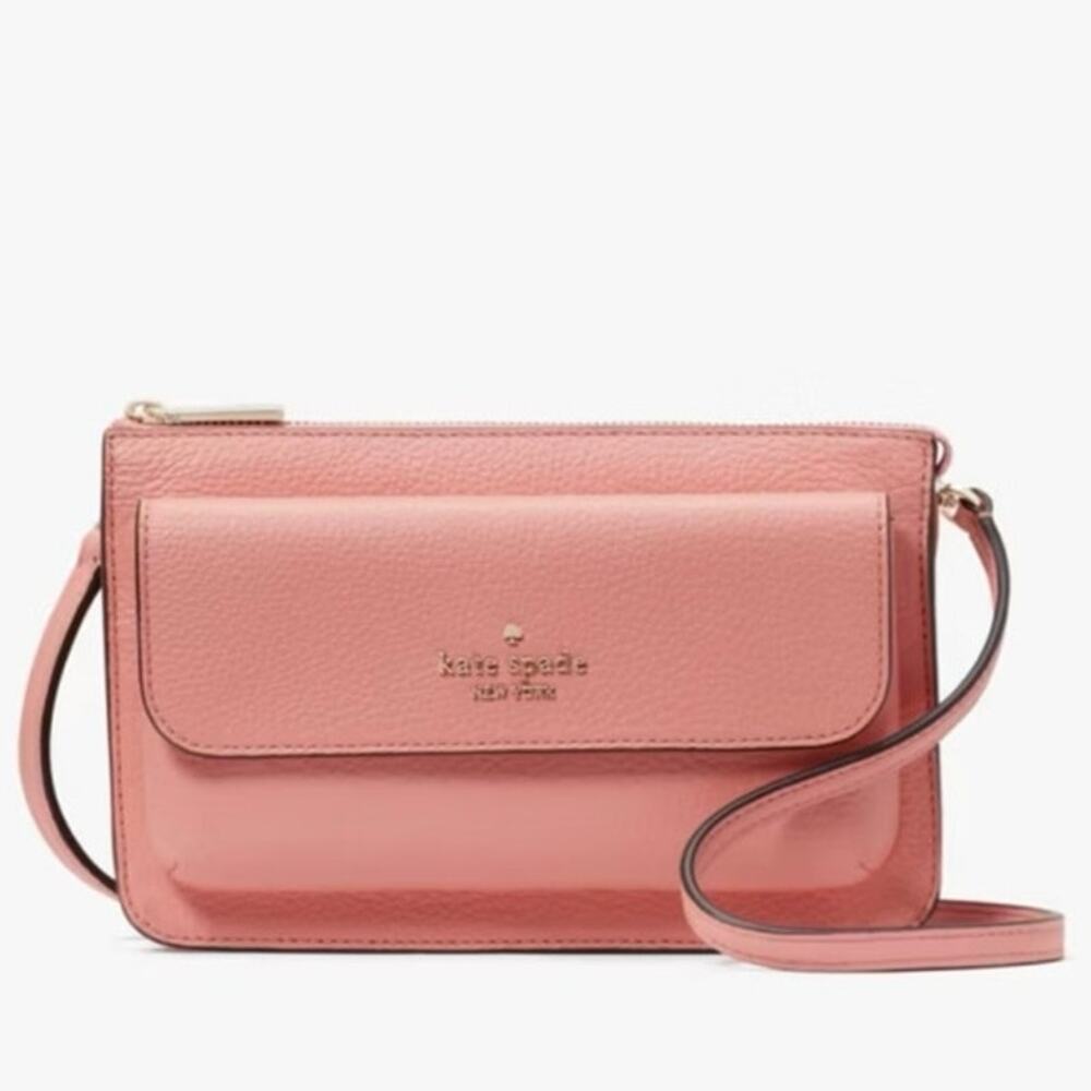 Kate Spade Leila Small Flap Crossbody Pebbled Leather in Peachy Rose $269